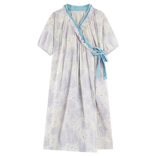 带胸垫系带睡袍女夏季云朵棉2026新款长款和服短袖睡裙睡衣家居服