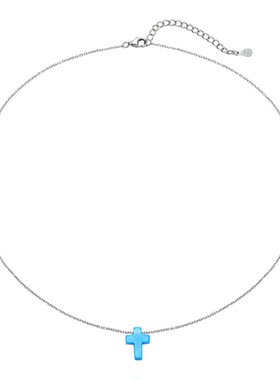 KREAM 925银蓝欧泊元素十字项链男欧美潮流绿小众锁骨链情侣