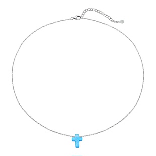 KREAM 925银蓝欧泊元素十字项链男欧美潮流绿小众锁骨链情侣