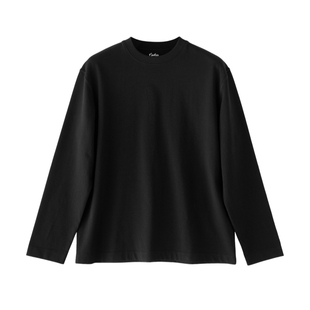 Cookies 315g长袖T恤成衣水洗纯棉小领口型男正肩基础款黑打底衫