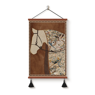 中古风法式客厅进门玄关装饰画马到成功沙发背景墙挂画楼梯间壁画