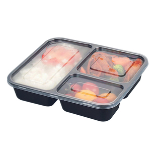 650/750ml1000 三格长方形一次性餐盒黑色透明两格四格外卖打包盒