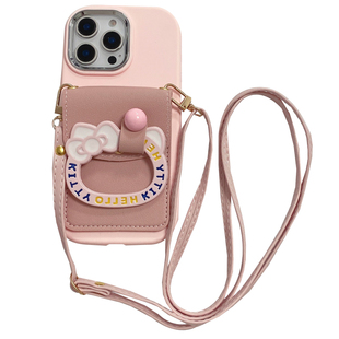 韩系ins凯蒂猫指环扣支架适用苹果16promax手机壳iphone17pro斜跨背带14卡包11/12全包13pro防摔15promax女款