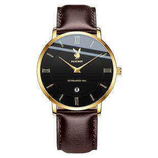 花花公子男士手表正品新款石英男表电子超薄学生简约品牌防水腕表