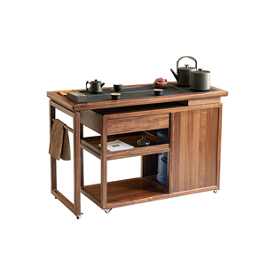 乌金木实木阳台简约小型茶桌2025新款旋转移动新中式家用客厅高级