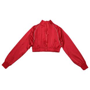 美式机车风红色工装外套女短款夹克jazz跳舞上衣街舞服女团演出服