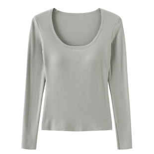 米图美雅碧双面绒自带胸垫保暖内衣女无痕大领发热加厚内搭上衣冬