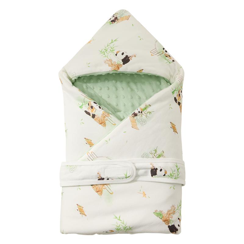 婧麒新生婴儿抱被初生包被厚款纯棉a类秋冬季宝宝产房包单豆豆绒