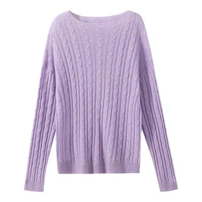 复古绞花一字领慵懒感针织衫毛衣