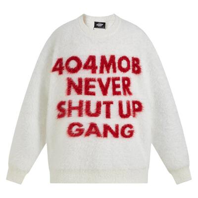 404MOB字母刺绣毛衣手抓绒圆领