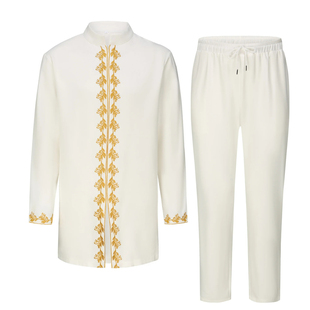 African Men 2PcSuits Muslim Sets非洲男士刺绣上衣裤子传统服装