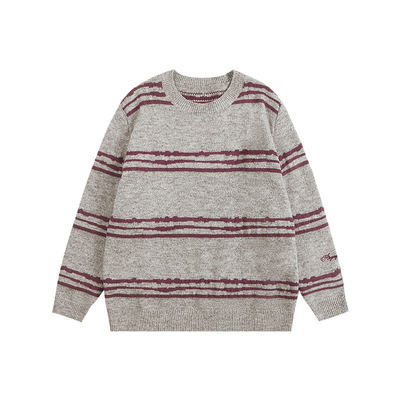 ATRY复古撞色条纹字母绣花毛衣男