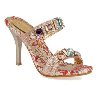 新款水钻高跟细跟中跟简约凉拖女