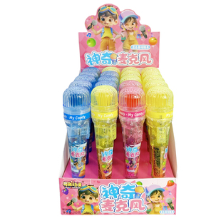 儿童创意麦克风造型糖果玩具吹口哨音乐闪光话筒超市柜台零食批发