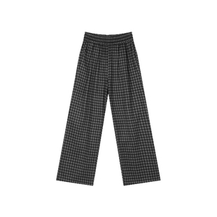 黑灰色毛呢加绒裤子春加厚女款大码显瘦格子阔腿裤今年流行梧桐裤