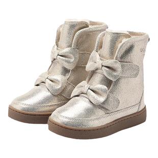 Donsje荷兰蝴蝶结雪地靴加绒儿童靴子女童冬季皮靴女宝软底防滑鞋