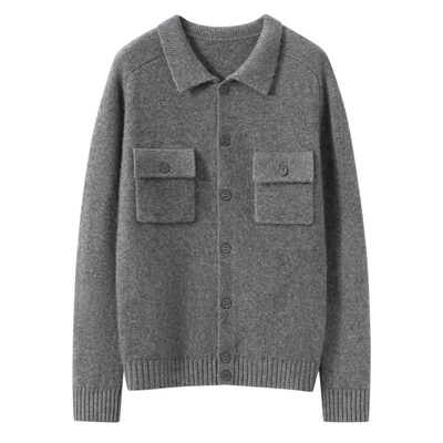 秋冬季男款翻领加厚山羊绒开衫