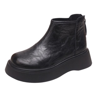 厚底马丁靴女2025秋冬季新款复古圆头增高烟管靴气质百搭加绒短靴