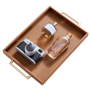 原创简约轻奢客厅茶几五金皮纸巾抽纸盒托盘收纳套装酒店定制