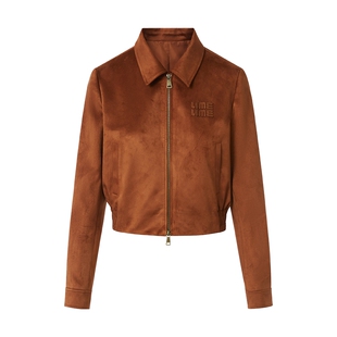 朗姿莱茵福莱尔刺绣复古短外套女美拉德气质机车翻领仿麂皮夹克春