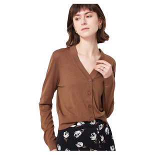 春季新品慵懒风V领纯羊毛针织开衫长袖薄毛衣短款外套简约基础款