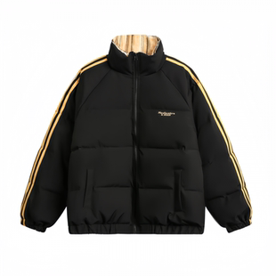美式短款三条杠情侣男女立领羽绒棉袄2025年巨好看超火潮牌面包服