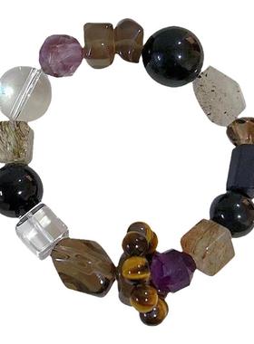 女白水晶黑曜石原创设计茶晶