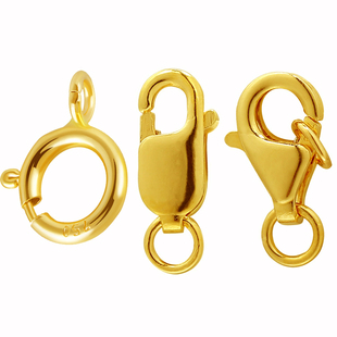 纯18K金龙虾扣鱼钩扣弹簧扣子防开搭扣连接绳扣头diy手链项链配件