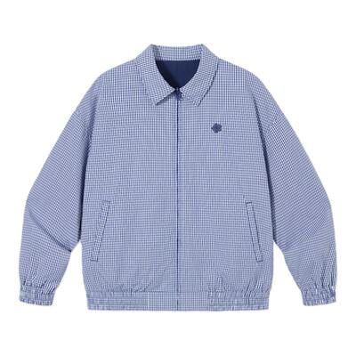 PSO Brand男装女装双面穿翻领纯色拉链夹克外套男宽松格子上衣潮