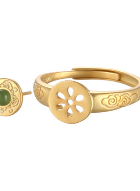 奢金轩女纯银复古平安扣戒指空托