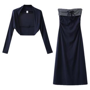 夕蒙2026新款春季韩系气质裙子修身小个子小众藏蓝连衣裙两件套女