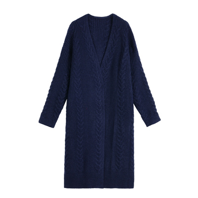 pusumede 伯爵暖茶 麻花中长款毛衣外套女秋冬宽松慵懒风针织开衫