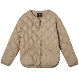 德玛纳90鸭绒菱形格羽绒服女25冬季新款轻量保暖圆领宽松舒适外套