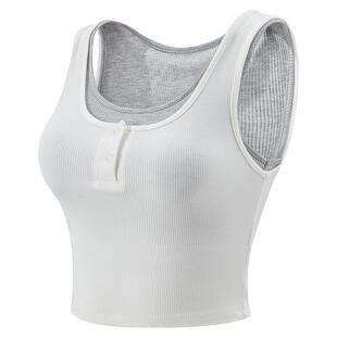 拼色假两件运动背心女含胸垫紧身瑜伽上衣弹力跑步健身服外穿T恤