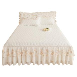 纯色公主风夹棉床裙式床罩单件荷叶花边床围裙床单三件套四季通用