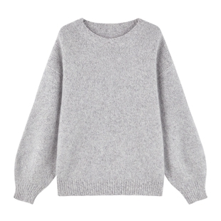秋水伊人通勤宽松绵羊毛山羊绒上衣2025年冬季新款女圆领毛针织衫