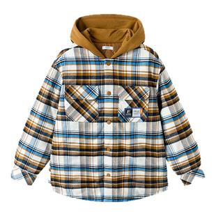 巴拉巴拉男童棉服大童长袖衬衫外套儿童格子上衣秋冬新款童装潮流