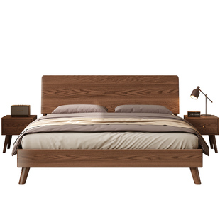 实木床全实木1米8双人床主卧1.5m家用储物胡桃色橡木1米2单人床架