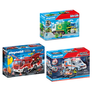 【弯弯推荐】PLAYMOBIL摩比世界消防车救护车垃圾车套餐新年礼物