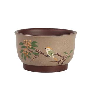 宜兴紫砂主人杯纯手工堆绘山鸟枇杷高档功夫茶具品茗杯家用喝茶杯