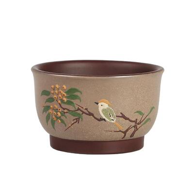 纯手工堆绘紫砂主人杯品茗杯茶具