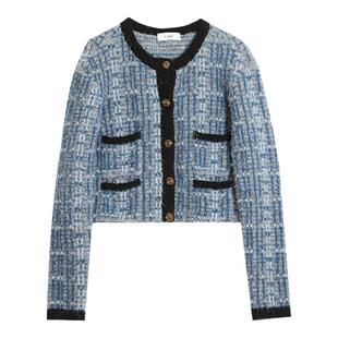 N·MORE设计师品牌 秋冬 箱型圆领短款撞色针织衫