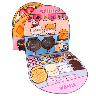 华夫饼小吃店安静书捏捏乐豆豆本儿童女孩手工制作diy玩具免裁剪