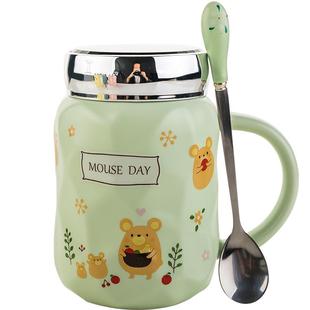 小清新ins网红款陶瓷马克杯大容量带盖勺可爱水杯子少女办公室用