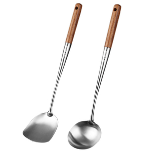 美食作家王刚不锈钢锅铲炒勺304家用厨房厨具花梨柄炒菜炒铲套装