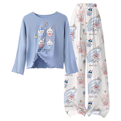 chiikawa女大童睡衣春秋长袖冰丝套装2025新款吉伊卡哇儿童家居服