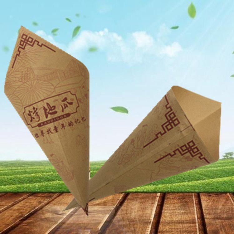 厂家批发烤地瓜袋烤红薯坊打包纸袋蜜地瓜薯纸盒袋三角牛皮纸