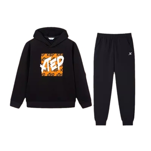 特步儿童官方正品男童冬季套装大童新款黑色加绒卫衣运动童装冬装