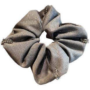 高级感灰色细闪手缝水晶肠圈女小众轻奢后脑勺优雅扎头绳新款发饰