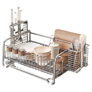 304不锈钢碗架沥水架厨房台面多功能置物架放碗筷碗盘碗碟收纳架
